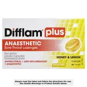 Difflam Plus Anaesthetic Sore Throat Lozenges Honey & Lemon 16 Pack