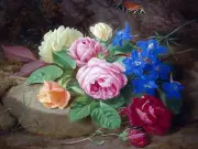 A bouquet of roses and butterfly Accent Tile Mural Kitchen Wall Backsplash 8x6