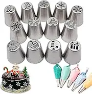 Piping Tips 13Pcs/Set Stainless Steel Christmas Frosting Piping Kit Cute Santa, Snowflake, Xmas Tree Icing Tips Nozzles for Cake Decorating SuppliesPiping
