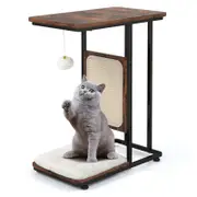 Costway Cat Tree End Table Side Coffee Table w/Scratching Board, Brown