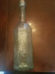One 12" Tall 8 Sided Glass Bottle w/Cork in Clear w/Beautiful Raised Design-NEW