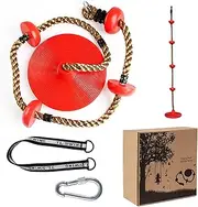 Climbing Rope Swings for Trees, TOPIND Kids Disc Swing Seat Set, Kids Outdoor Playground Swingset Accessories with 79in Rope for Parties, Birthdays, or Daily Exercise (Red)