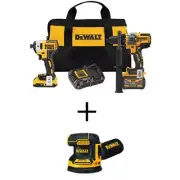 DEWALT Hammer Drill + Impact Driver Combo Kit 20V MAX Cordless w/ Orbital Sander