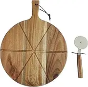 Acacia Wood Pizza Serving Set – 2 Piece Pizza Board & Cutter with Etched Slice Guide – 42x32x2cm – Stylish Pizza Night Gift Set