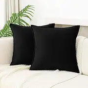 JIAHANNHA Velvet Black Throw Pillow Covers 18×18 Inches Pack of 2 Decorative Soft for Couch Sofa Bed Livingroom Office (YB)
