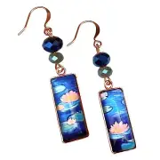 Water Lilies Earrings Claude Monet Impressionist Art Pink Blue Glass Labradorite