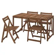 NÄMMARÖ table+4 folding chairs, outdoor, light brown stained, 140 cm