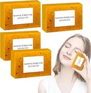 Bellusi Lemon Turmeric Soap, Brightening Face & Body Bar, Kojic Acid Dark Spot Remover Soap, Turmeric Soap Bar for Face, Skin Lightening Soap, Turmeric Kojic Acid Cleansing Soap (4pcs)