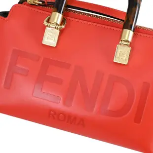 【FENDI 芬迪】Boston 經典大LOGO壓紋琥珀提把迷你手提包兩用包(紅)