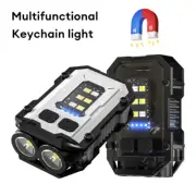 Mini LED Flashlight Keychain USB Rechargeable 8 Modes Work Lights Warning Lamp
