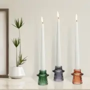 Glass Taper Candle Holders Set Of 3 Pink Green & Purple New Boxed Christmas Gift
