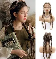 [xiweiya] Mixed Copper Brown Braided Lace Wig 4x Twist Auburn Brown Dutch Braids 100% Hand-made Braided Wig with Baby Hairs Brown Afro Braids Wig for Women 36 inches Wigs