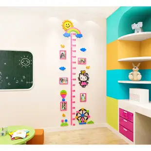 Kitty壁貼月亮彩虹壓克力立體身高貼 hello kitty 壁貼3D亞克力 兒童房間幼兒園裝飾相框牆貼畫
