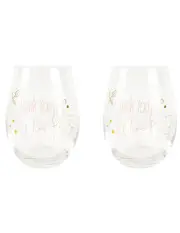 2x Urban 12cm Thank you Wine Glass Stemless Drinkware Party Drink Cup Pink/Gold