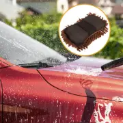 1 Pc Car Wash Mitts Chenille Cleaning Sponge Brush Noodle W/ Elastic Strap Brown