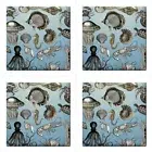 Sea Creatures Ceramic Tile Set Of 4 Vintage Style Blue Backsplash Tiles 4.25 In
