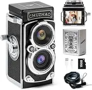 CHUZHAO Mini Vintage Digital Camera, Portable TLR Point and Shoot Retro Camera with 1080P Video, 12MP Photos, 16GB Card, 1000mAh Battery, and Dual Filters – Great for Travelers, Retro Style Lovers