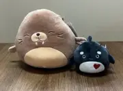 Squishmallow 8” Bruce Walrus Brown New BNWT Plush 4” Kai Orca Whale Set