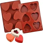 2Pcs/Pack 6 Holes Heart Shaped Silicone Mold Easy Release Heart Silicone Molds for Chocolate Cake Jelly Pudding Handmade Soap Mould Candy Making