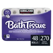 Kirkland 3 Ply Bath Tissue Toilet Paper 48 Rolls Soft White Bulk 270 Sheets Roll