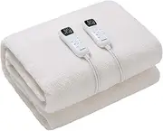 Dreamaker Fleece Top Multizone Electric Heated Blanket Fully Fitted with Overheat Protection Antibacterial Adjustable 3 Heat Settings with LED Display, 2 Detachable Controller (Super King) - Beige