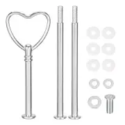 6 Set Cake Tray Stand Handle Plate Hardware Fitting, 3-Tiers Heart Silver