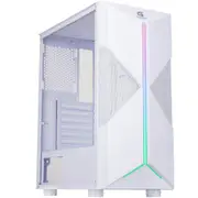 Fortrek Holt Mid Tower ATX Gaming Computer PC Case with RGB Led Strip, Full Acrylic Side, White