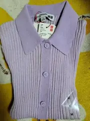 Uniqlo Ines Rib Border Polo Cardigan M Light Purple New