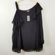 [ AUTOGRAPH ] Womens Black 3/4 Sleeve Frill Top NEW + TAGS | Plus Size AU 26