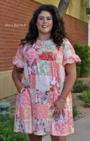 New PLUS SIZE Womens BUTTERY SOFT CORAL PATCHWORK POCKETS DRESS 1X 2X 3X USA
