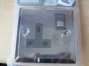 Flat Plate Polished Black Nickel 13A Single Switched Socket