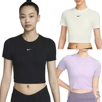 在飛比找Yahoo奇摩購物中心優惠-Nike 短袖上衣 女裝 短版 黑/米/紫【運動世界】FB2