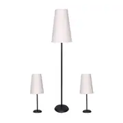 3pc Set Floor Lamp Table Desk Lamps Bedside Side Light Stand Reading Black Metal Lighting