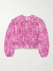 [Isabel Marant] Isabel Marant - Gelina Gathered Printed Silk-blend Crepe Blouse - Fuchsia - FR 36 FR 36 Pink