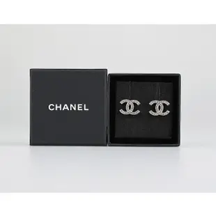 【CHANEL 香奈兒】CHANEL雙C簍空LOGO水鑽設計穿式耳環(金)