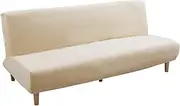Futon Slipcover Velvet Stretch Armless Sofa Cover Elastic Washable Couch Sofa Furniture Protector for Folding Futon Moving Sofa Bed Without Armrests (Velvet Beige)