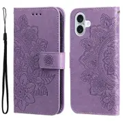 For iPhone 16 Plus Case, PU Leather Mandala Cover, Light Purple