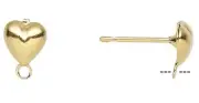 Gold Plated Brass 6x6mm Heart Post Earstuds Earring with Closed Loop