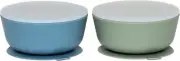 NEW 2 Pack WeeSprout Silicone Suction Bowls w/ Lids Muted blue and Green