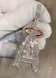 2.40CT Round Cut Moissanite Customize Letter A Pendant In 14K Yellow Gold Plated