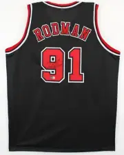 DENNIS RODMAN SIGNED AUTOGRAPHED CHICAGO BULLS BLACK NBA JERSEY