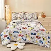 Mooreeke Full Size Comforter Sets for Boys Kids, 8 Pieces Bed in a Bag Racing Car Bedding Comforter Sheet Set with Shams and Decorative Toy Pillow, Ultral Soft Microfiber Kids Bed Set