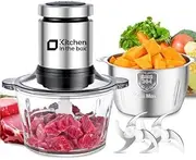 [Kitchen in the box] Food Processors, Small Meat Grinder & Food Chopper Electric Vegetable Chopper with 2 Bowls (8 Cup+8 Cup) & 2 Bi-Level Blades for Meat/Fish/Vegetable/Baby Food (Black, 8 cup+8 cup)
