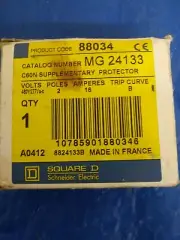 NIB-Square D C60N Supplementary Protector Cat # MG24133 2P 16A Trip Curve B Volt