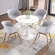 Snaweo Office Reception Round Table, Small Conference Room Negotiation Table Sets for 4, Reception Table and Chair Combination, Dining Table Soft Backrest Seat, for Family Apartment(Gray)