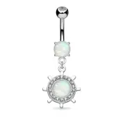 Body Accentz Belly Button Ring 14g Opal Glitter Set Yacht Wheel Dangle Surgical