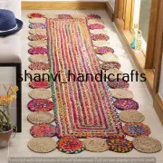 Handmade Area Floor Rug 2x10 Feet Natural Jute Cotton Braided Rectangle Rag Rugs