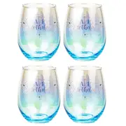 4PK LMD Happy Birthday Stemless Holographic Glass 560ml Water/Juice Tumbler