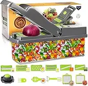 Vegetable Chopper - Adjustable Vegetable Slicer - Kitchen Gift Gadget Slicer for Salad Potatoes Carrots Garlic with Container Onion Chopper with Container - Professional Food Chopper 12 in 1