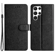For Samsung Galaxy S22 Ultra 5G Phone Case Stand Cover Silk Texture Full Protection Shell with Strap